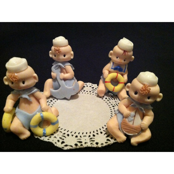 Baby Boy Sailor Cake Topper, Nautical Favors, Baby Shower Nautical Decorations 4pcs - Cake Toppers Boutique