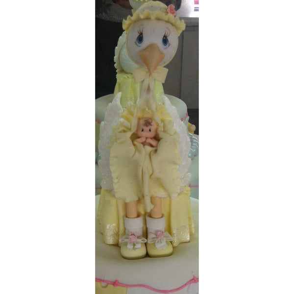 Stork with Baby Cake Topper Baby Shower Stork in Blue Pink or Yellow - Cake Toppers Boutique