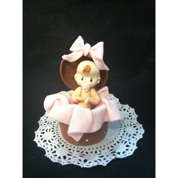 Baby Girl Cake Topper Pink & Brown Baby Shower Decorations Girl or Boy Baby Shower - Cake Toppers Boutique