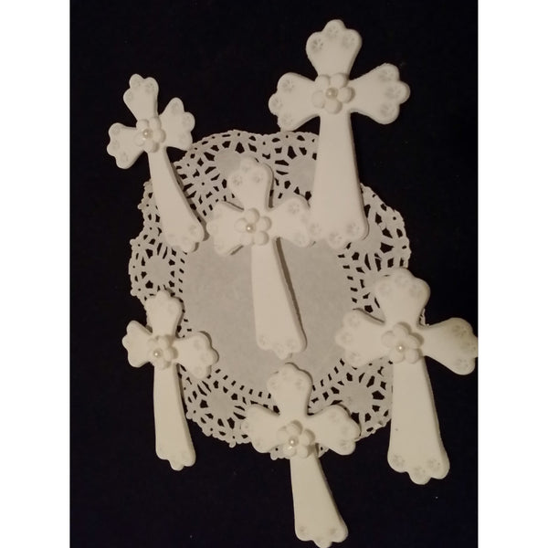 White Crosses for Baptism and First Communion Cupcakes, Decorations and Favors 12pcs - Cake Toppers Boutique