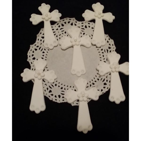 White Crosses for Baptism and First Communion Cupcakes, Decorations and Favors 12pcs - Cake Toppers Boutique