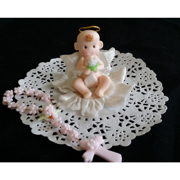 Angel with Rosary Cake Decoration Baptism Christening Cake Topper 2pcs - Cake Toppers Boutique