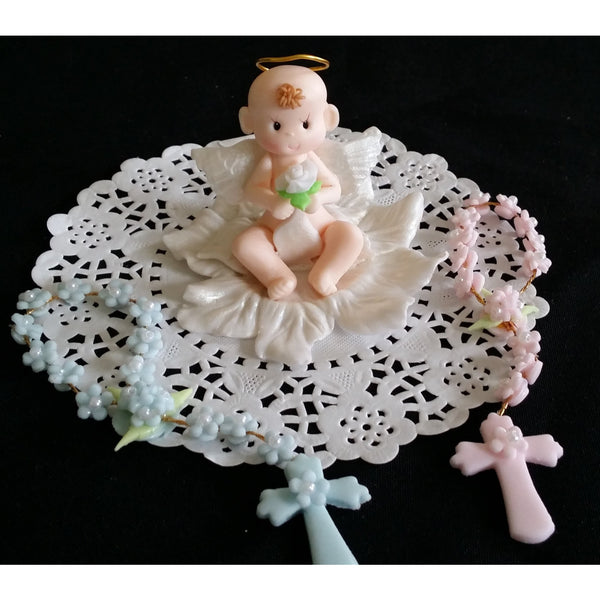 Angel with Rosary Cake Decoration Baptism Christening Cake Topper 2pcs - Cake Toppers Boutique