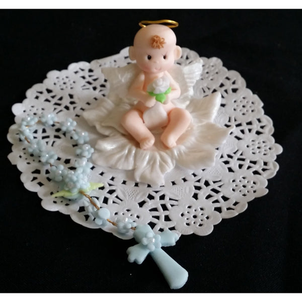 Angel with Rosary Cake Decoration Baptism Christening Cake Topper 2pcs - Cake Toppers Boutique