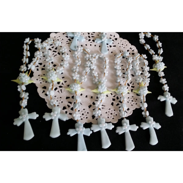 Flower Rosaries in Pink, White or Blue Baptism Rosaries Christening Keepsake 24 pcs - Cake Toppers Boutique