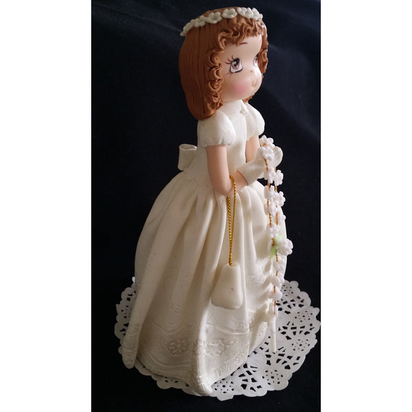 Girl or Boy First Communion Cake Topper Girl with Rosary & Purse Boy with Bibble In White Gowns - Cake Toppers Boutique
