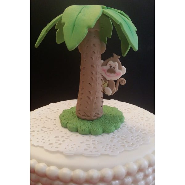 Jungle Safari Birthday & Baby Shower Decorations Palm Tree W Baby Monkey Cake Topper - Cake Toppers Boutique