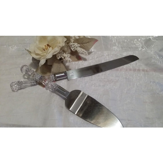Wedding Cake Server, Weddding Knife Set, Rhinestone Wedding Cake Server, Rhinestone Cake Server, Silver Knife Rhinestone, Wedding Decoration - Cake Toppers Boutique
