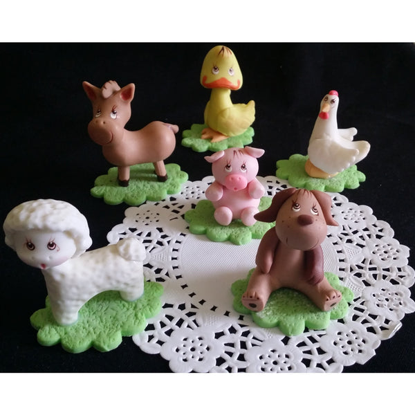 Farm Animals For Cake Decorations Farm Baby Shower Animals Red Farm Birthday Theme 6pcs - Cake Toppers Boutique