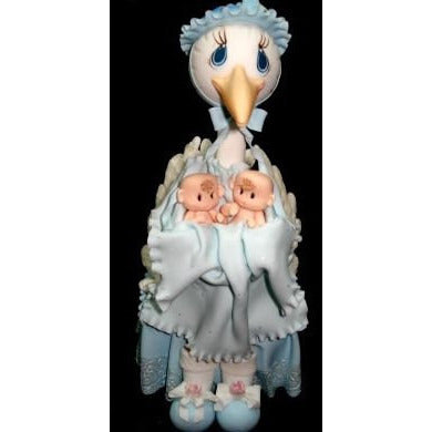 Mommy Stork with Twins Babies Cake Topper Baby Shower Stork in Blue White or Pink - Cake Toppers Boutique