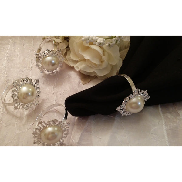 Wedding Favor, Wedding Accessories, Wedding Napkin Ring Pearl Center Rhinestone, Silver Brooch Napkin Ring, Rhinestone Wedding Decorations - Cake Toppers Boutique