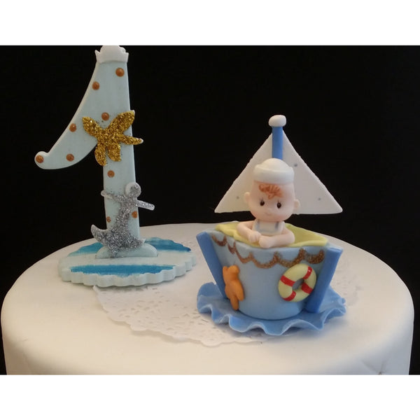 Nautical First Birthday Cake Topper Sailor Baby Centerpiece Nautical Birthday Cake Decorations - Cake Toppers Boutique