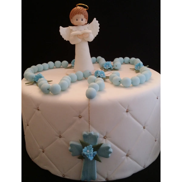 First Communion Boy Cake Topper Baptism Angel and Rosary Cake Decorations - Cake Toppers Boutique