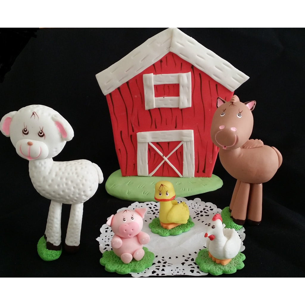 Red Farm House Birthday Cake Topper Barnyard Bash Decorations Farm Cute Animals 6pcs - Cake Toppers Boutique