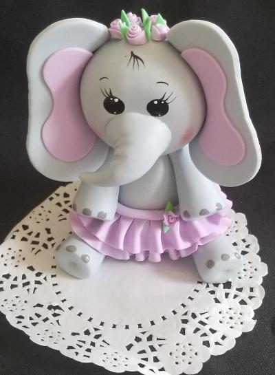 Baby Elephant Cake Topper Elephant Cake Decoration Baby Elephant in Gray with Pink or Blue Details