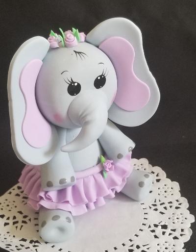 Baby Elephant Cake Topper Elephant Cake Decoration Baby Elephant in Gray with Pink or Blue Details