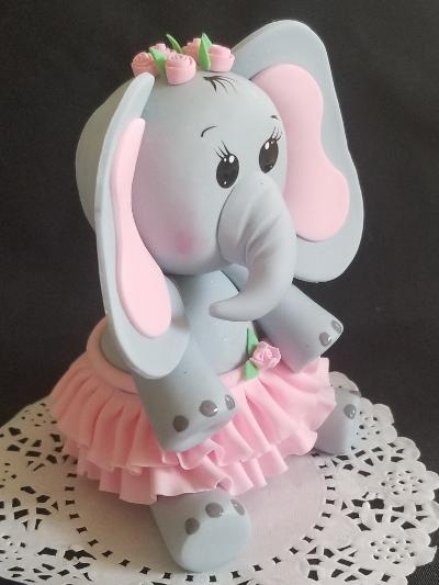 Baby Elephant Cake Topper Elephant Cake Decoration Baby Elephant in Gray with Pink or Blue Details
