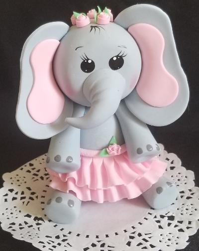 Baby Elephant Cake Topper Elephant Cake Decoration Baby Elephant in Gray with Pink or Blue Details