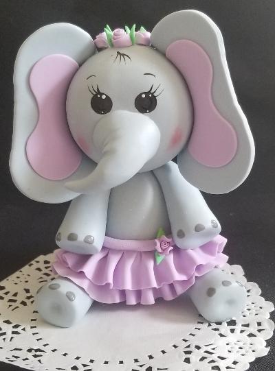 Baby Elephant Cake Topper Elephant Cake Decoration Baby Elephant in Gray with Pink or Blue Details